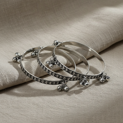 4PC Oxidised Silver Ghungroo Bangles Set