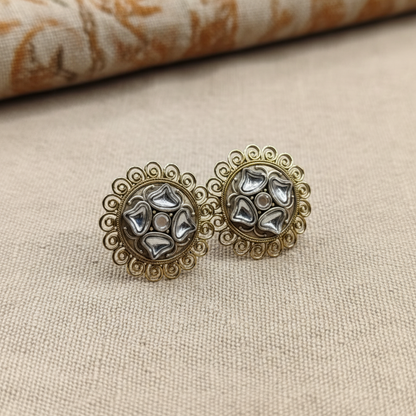 Oxidised German Silver Round Floral Stud Earrings