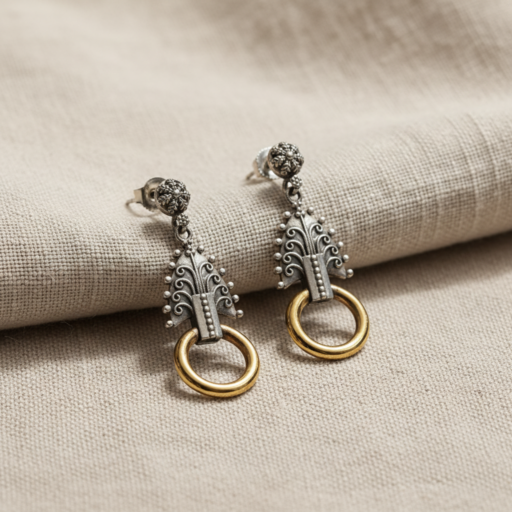 Oxidised German Silver Ring Drop Earrings | Lady Zone