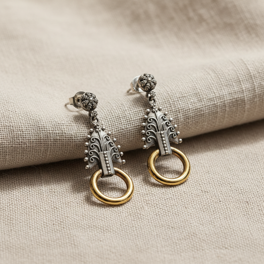 Oxidised German Silver Ring Drop Earrings | Lady Zone