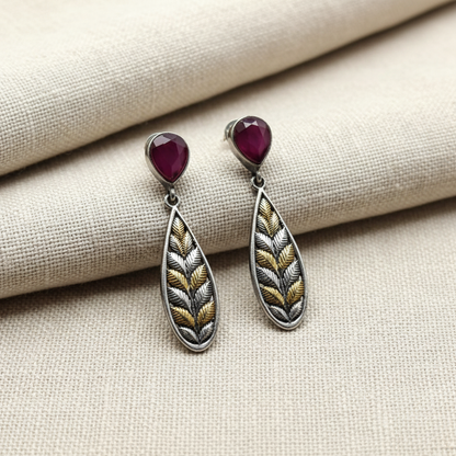Oxidised German Silver Leaf Drop Earrings