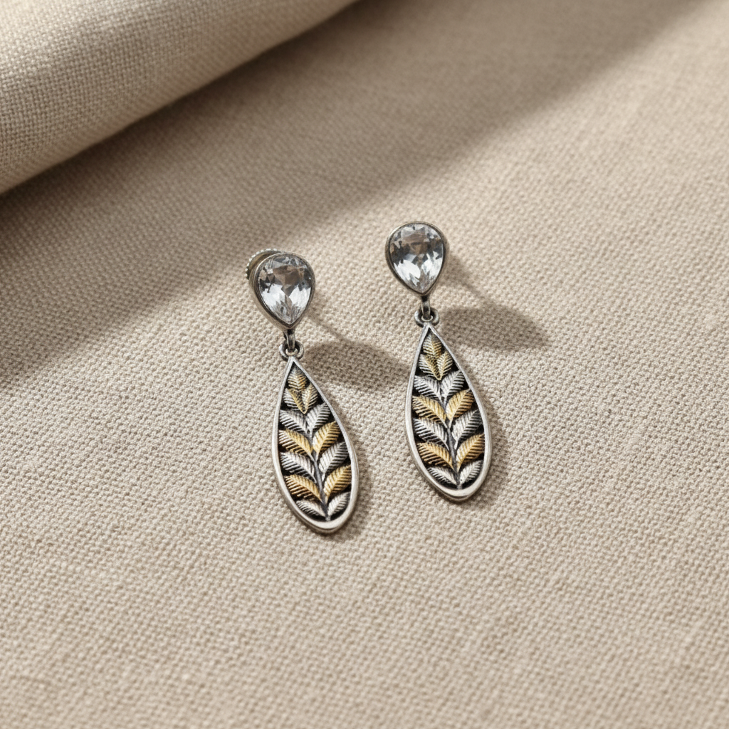 Oxidised German Silver Leaf Drop Earrings