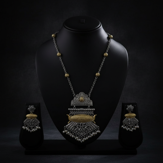 Dual Tone German Silver Oxidised Necklace Set
